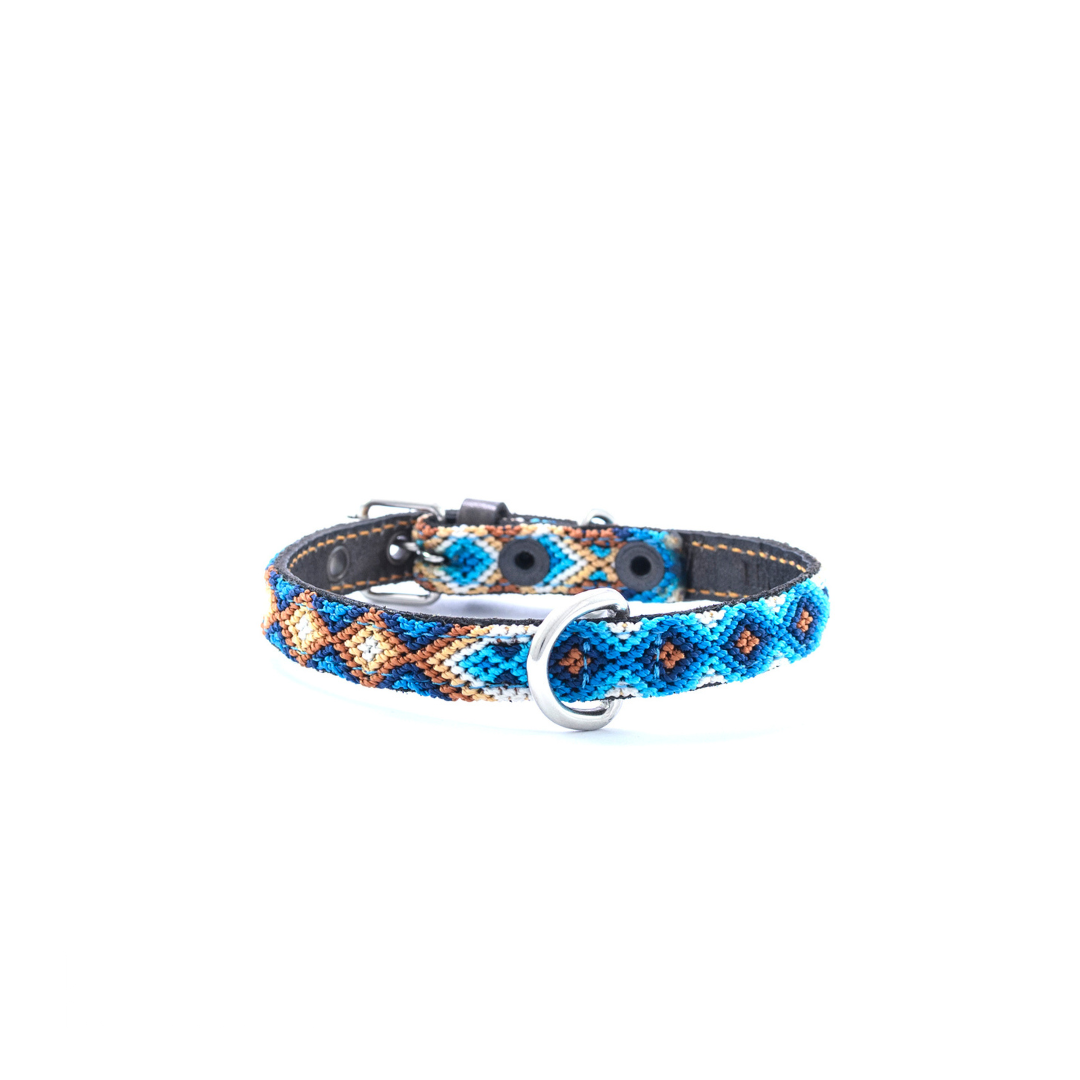 Kinakú Hundehalsband Nayarit XS, Blau-Ciel-Beige, 20g, 28x1.1cm