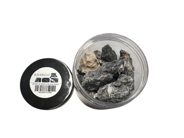 Riverest Aquascaping Rock Details Seiryu Stone black, Steinstücke in der Dose 500ml