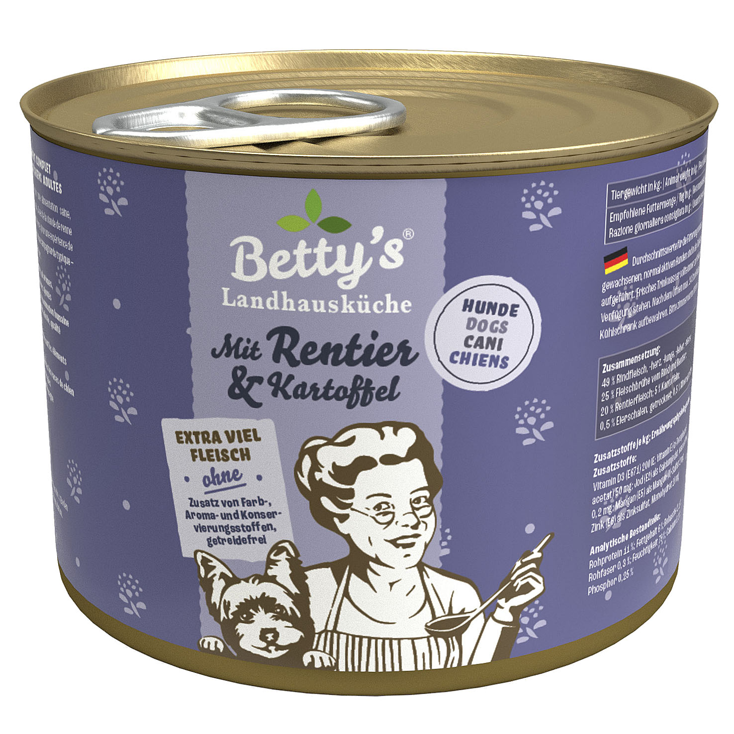 Betty’s Landhausküche Nassfutter für Hunde, Rentier & Kartoffel