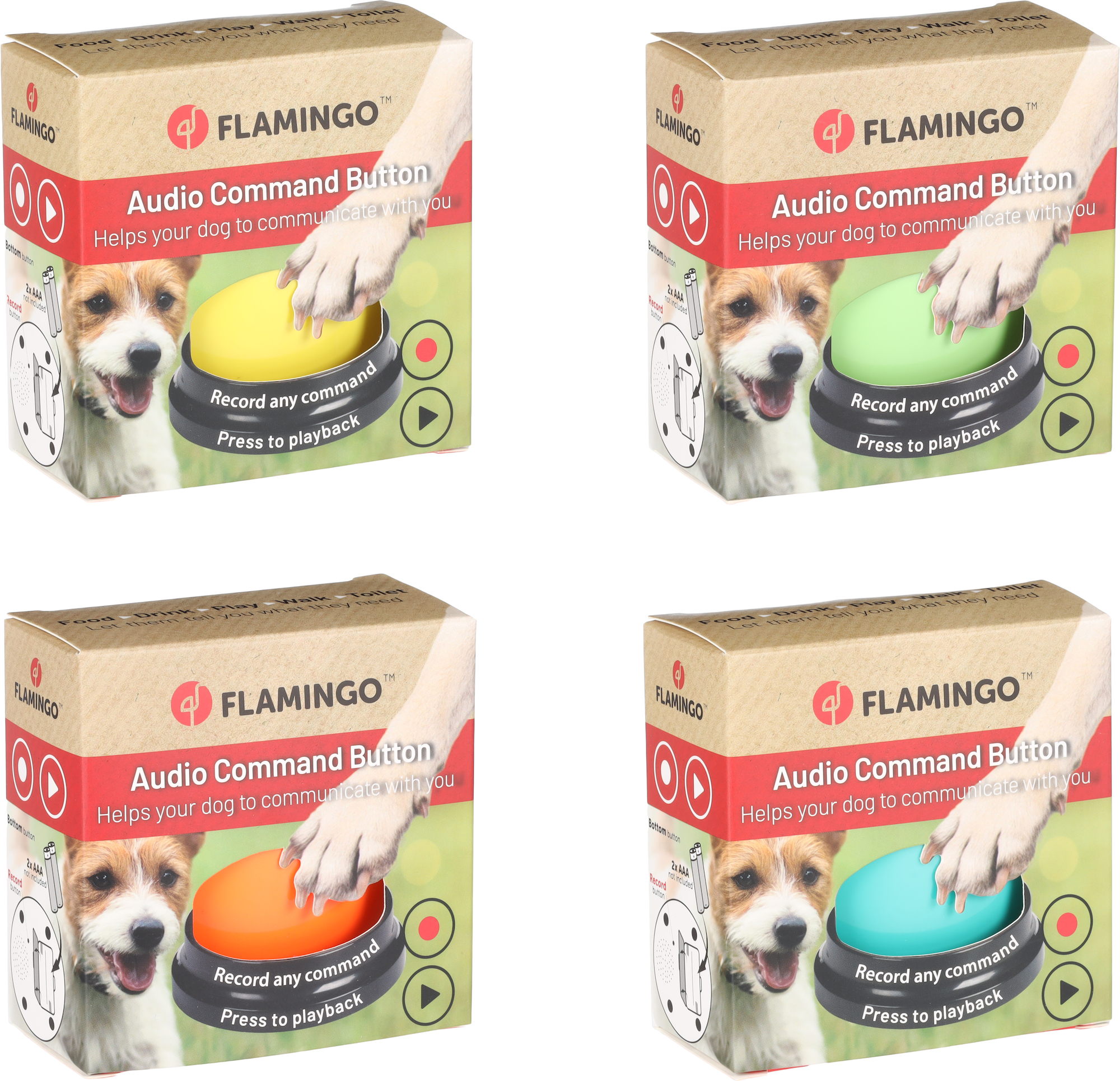 Flamingo Kommunikationstaste für Hunde, einzeln, assortiert