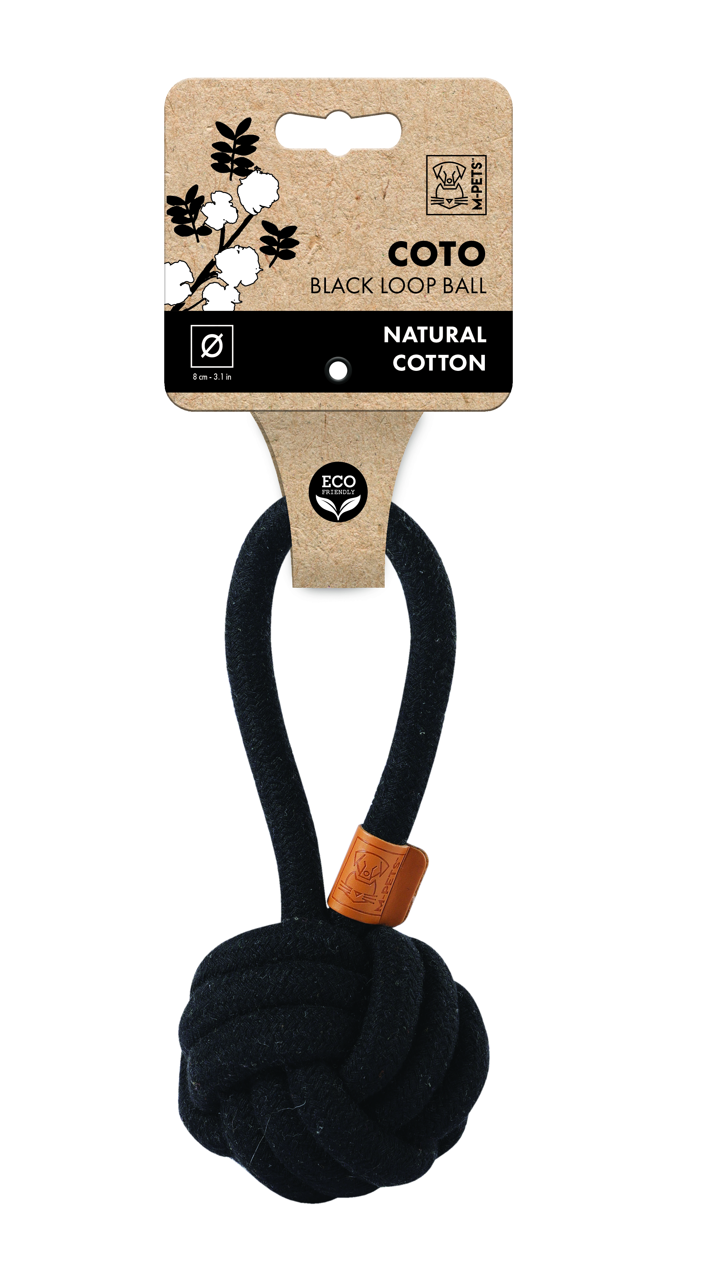 M-Pets Natur Baumwolle Spielzeug Knotenball mit Schlaufe, 8cm