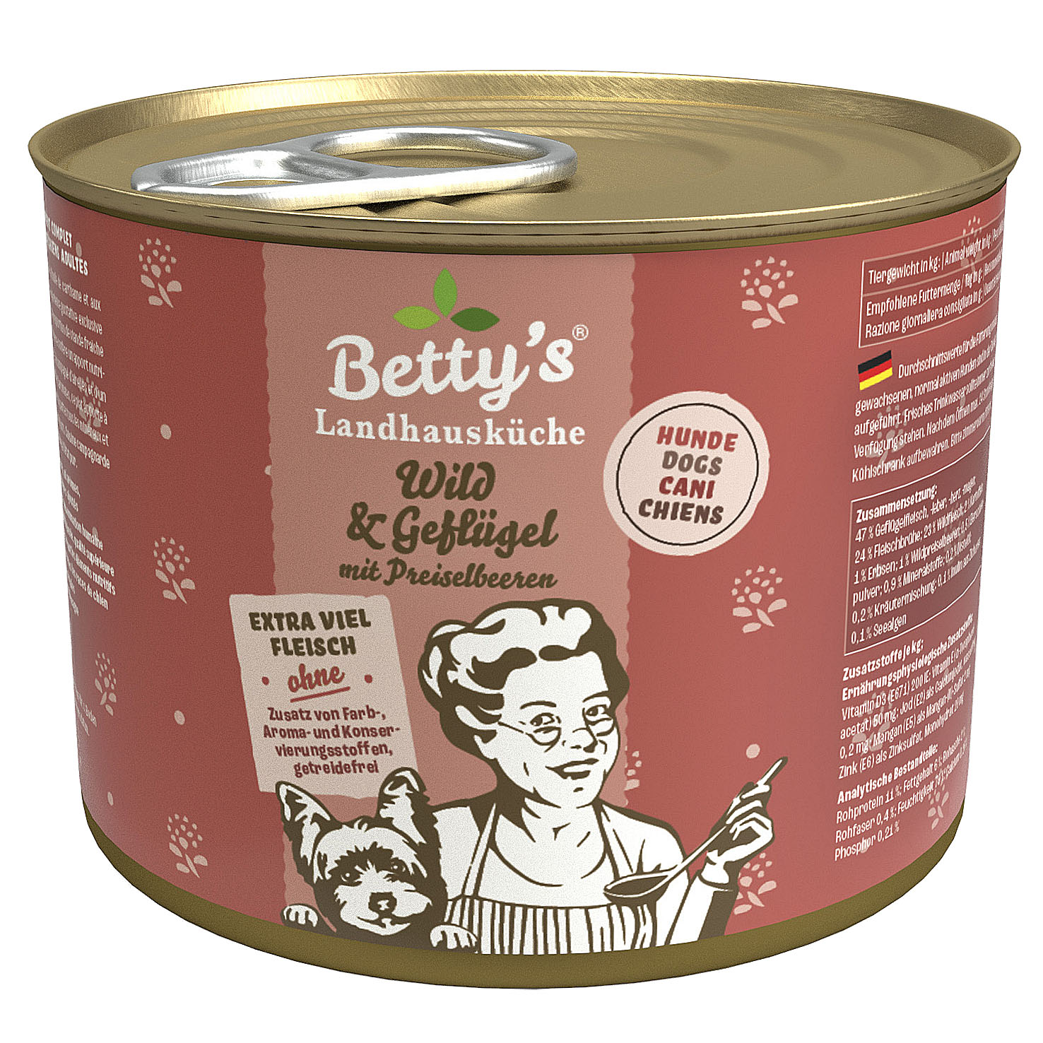 Betty’s Landhausküche Nassfutter für Hunde, Wild & Geflügel mit Preiselbeeren