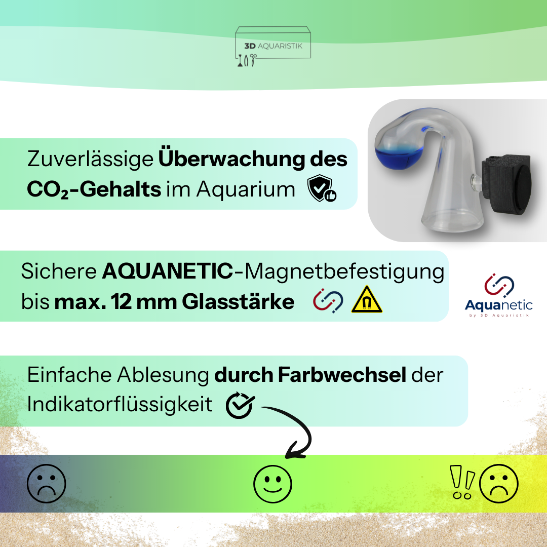 3D Co2 Dauertest mit Magnetbefestigung + 15ml Indikator