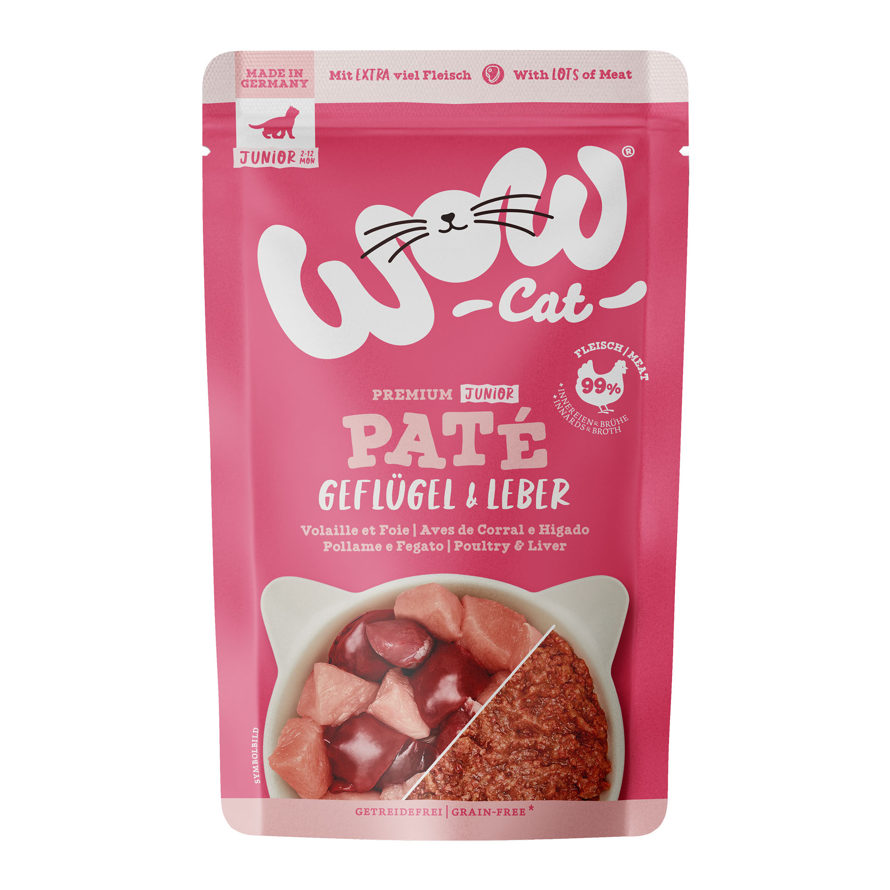 WOW Cat Premium Paté Junior Geflügel & Leber 125g