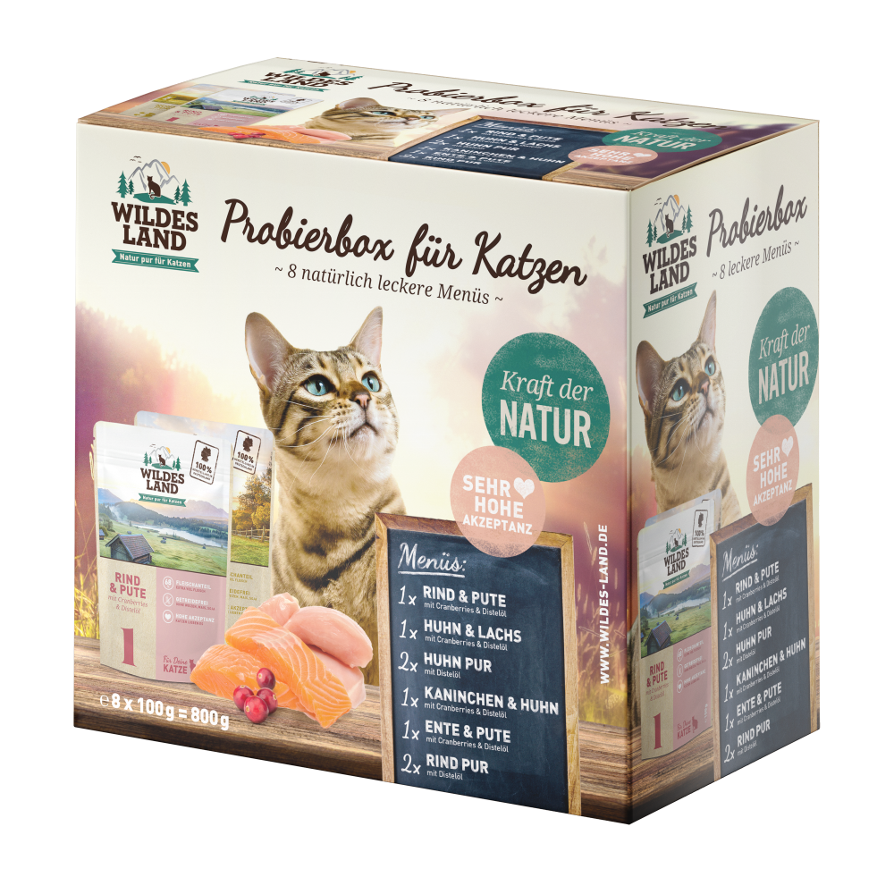 Wildes Land Classic Adult Nassfutter Katze Pouch Probierbox 8x100g 