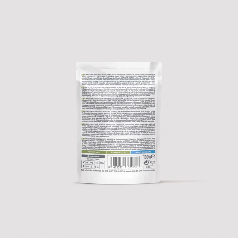 Amanova Hund, Adult Lamm + Schwein, Pouch, 100g