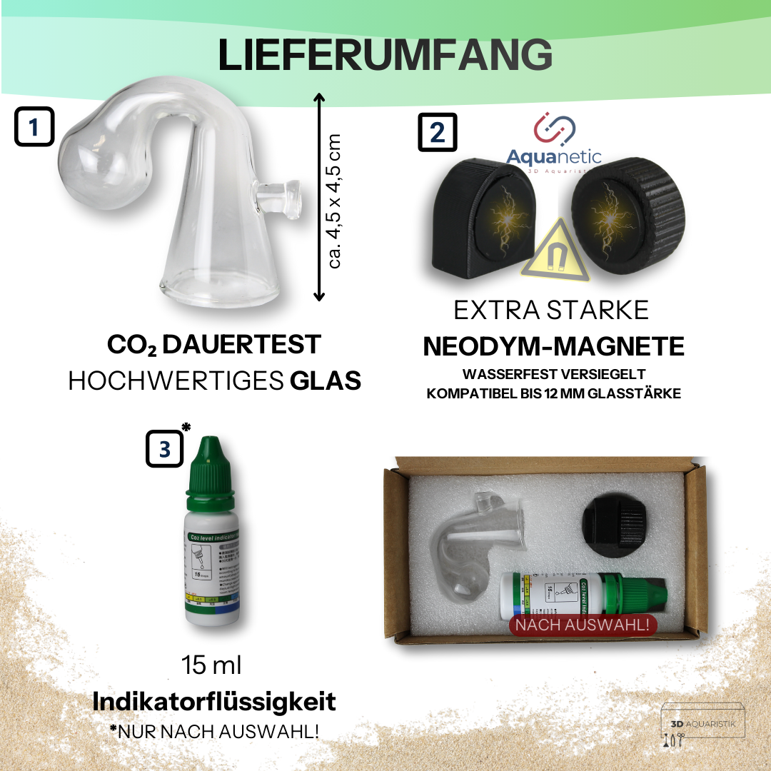 3D Co2 Dauertest mit Magnetbefestigung + 15ml Indikator
