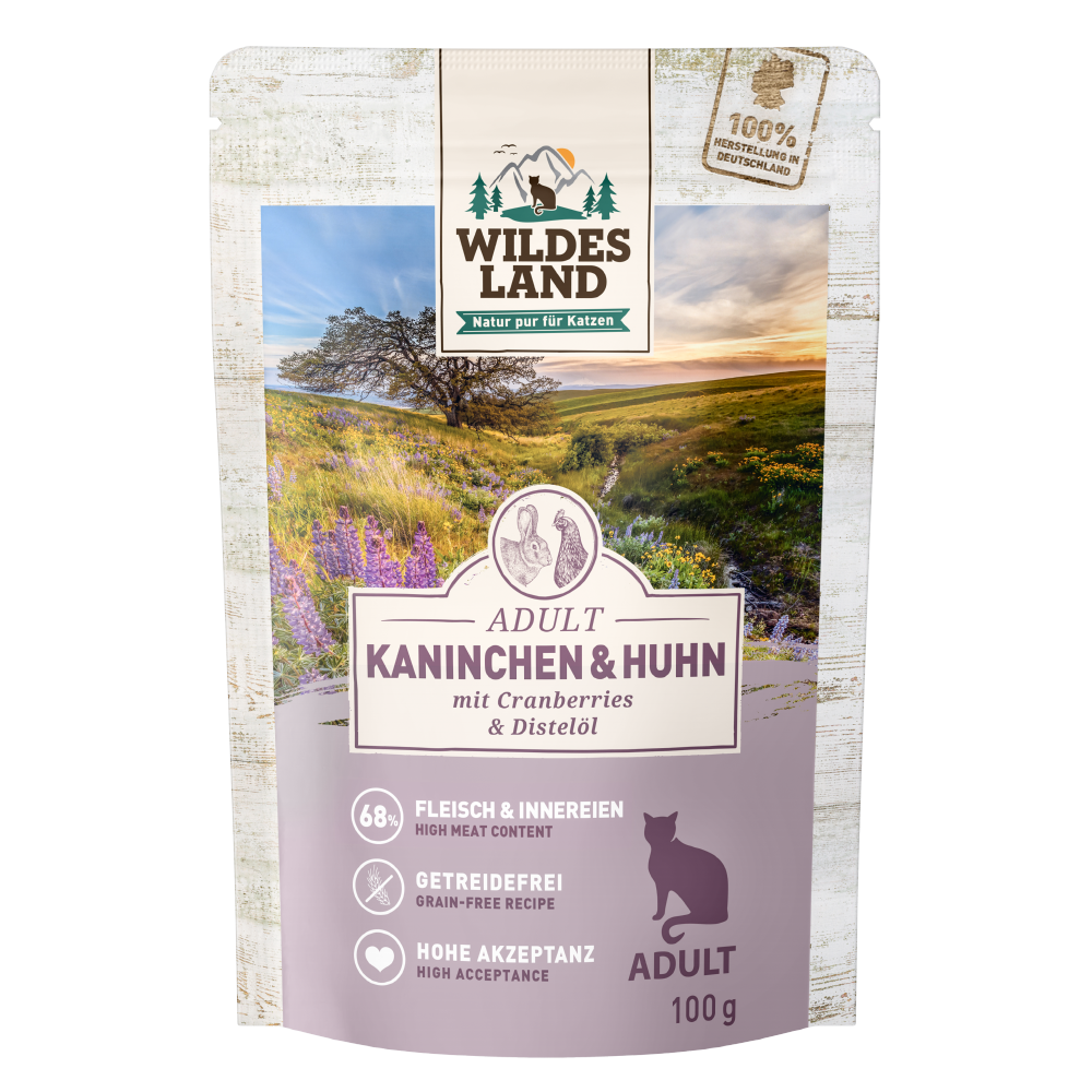 Wildes Land Classic Adult Nassfutter Katze, Kaninchen & Huhn mit Cranberries & Distelöl 100g