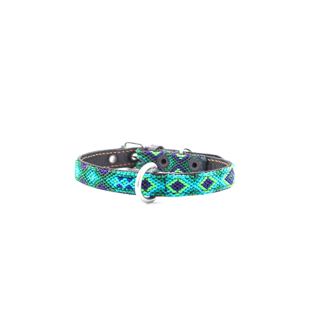 Kinakú Hundehalsband Becan XS, Grün-Oliv-Hellblau, 20g, 28x1.1cm