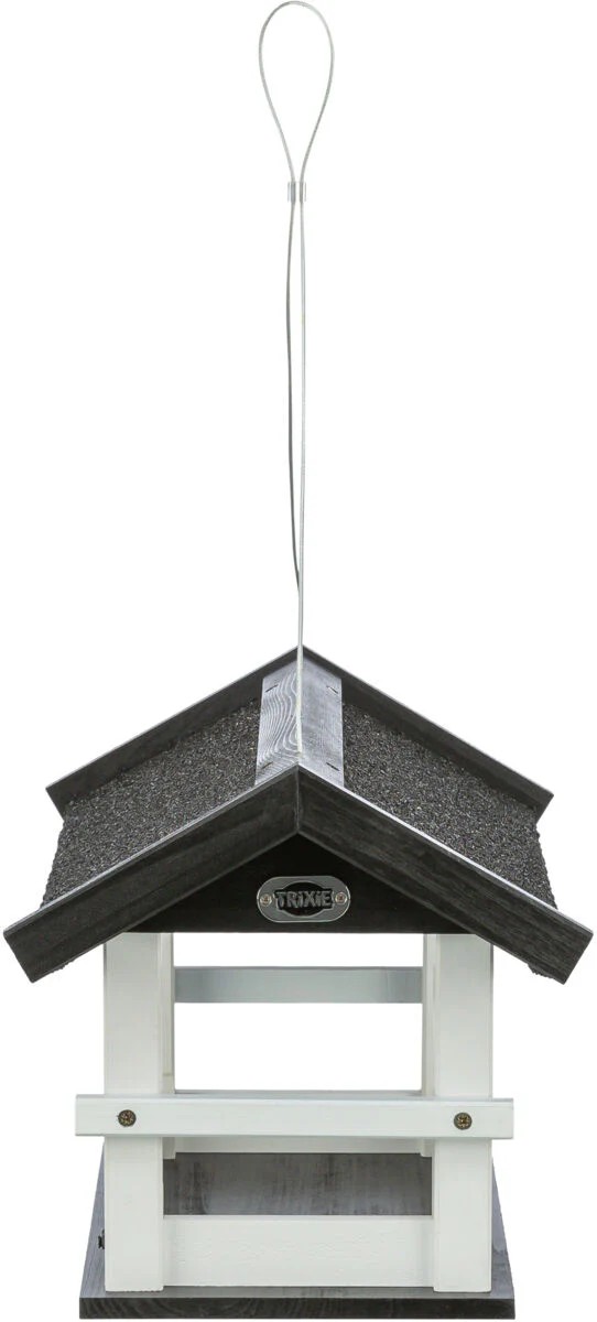 Trixie natura Vogelfutterhaus zum Aufhängen aus Kiefernholz, schwarz/weiss, 36x25x25cm