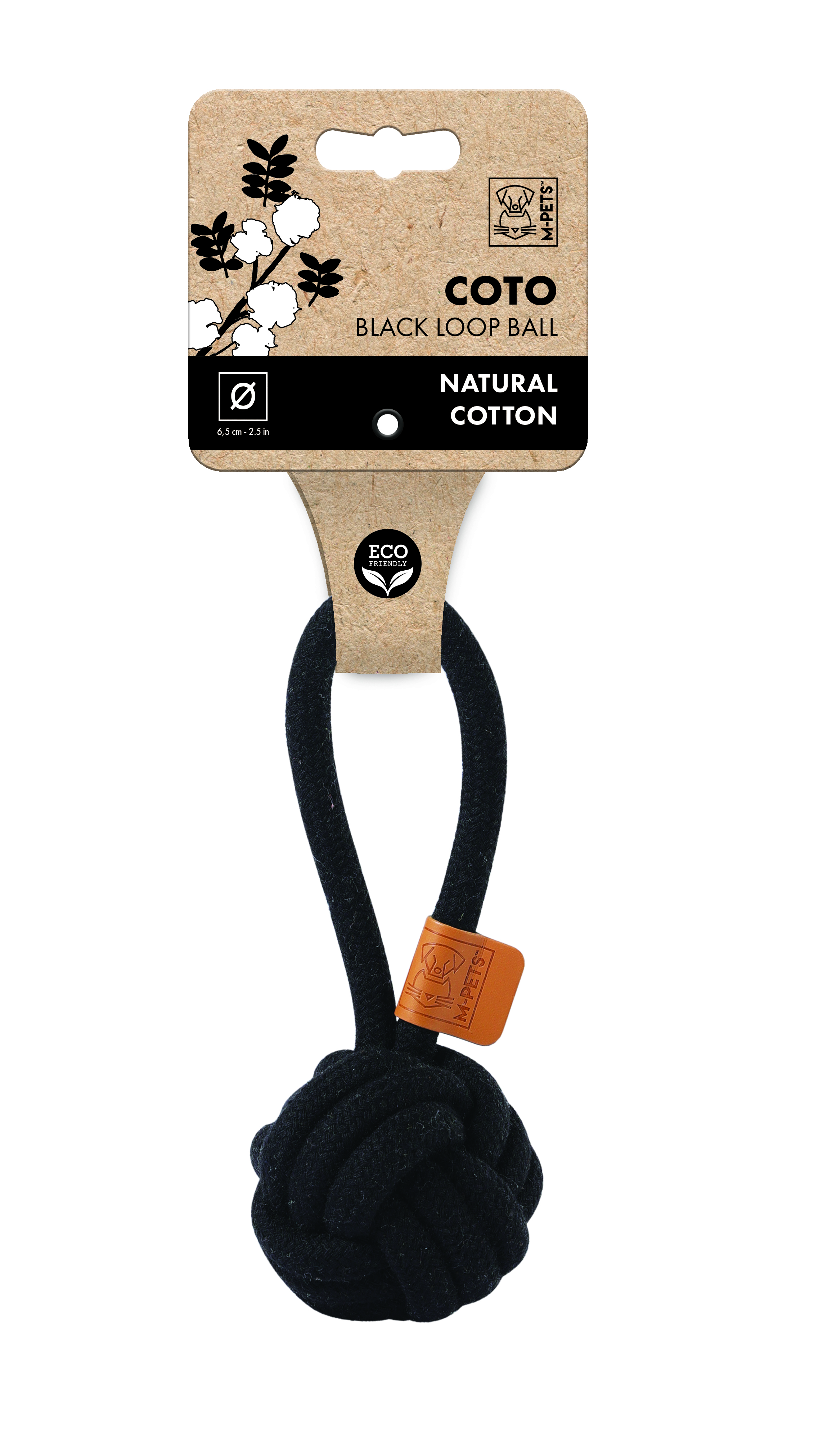 M-Pets Natur Baumwolle Spielzeug Knotenball mit Schlaufe, 6.5cm
