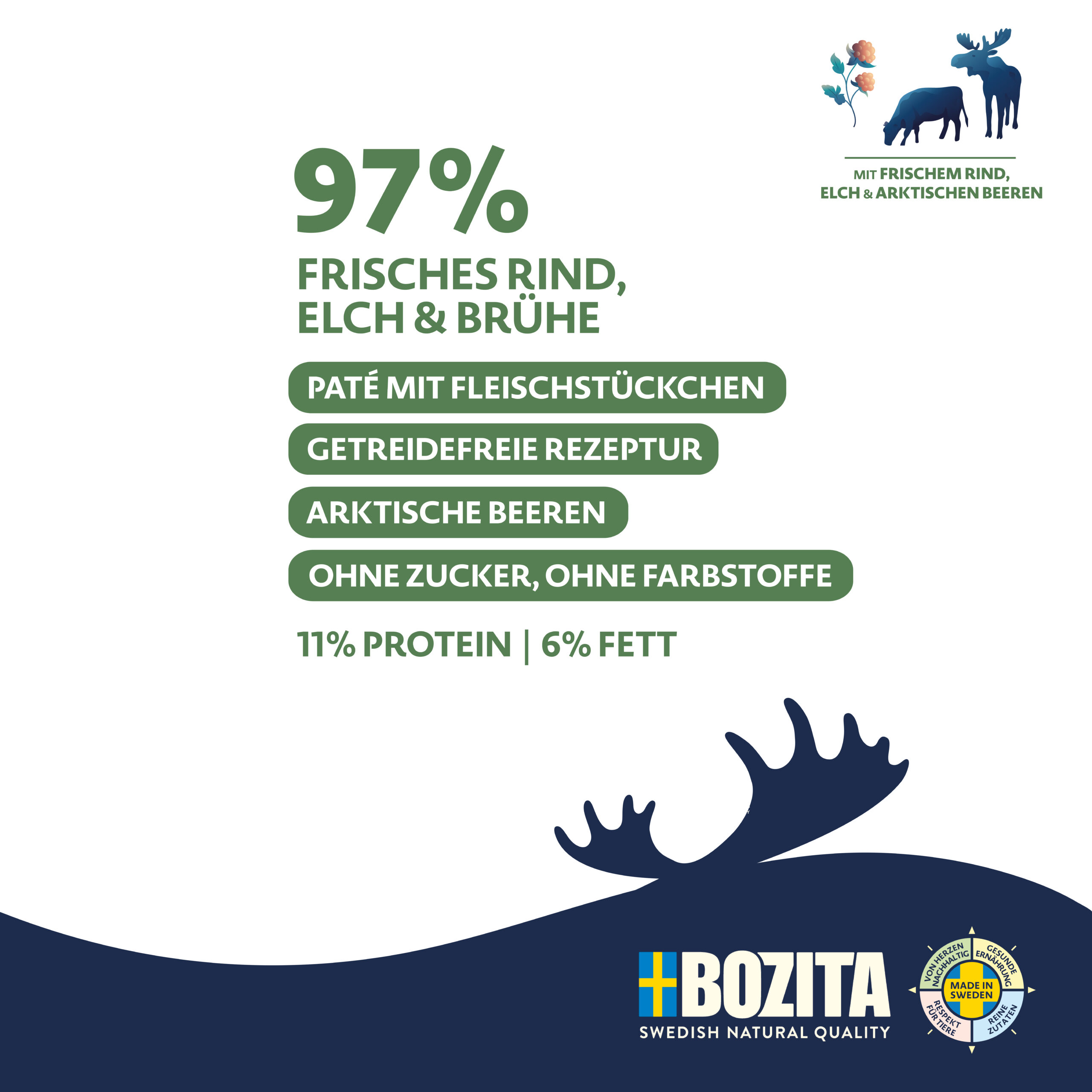 Bozita Purely Pathé für Hunde, Elch und Rind 370g