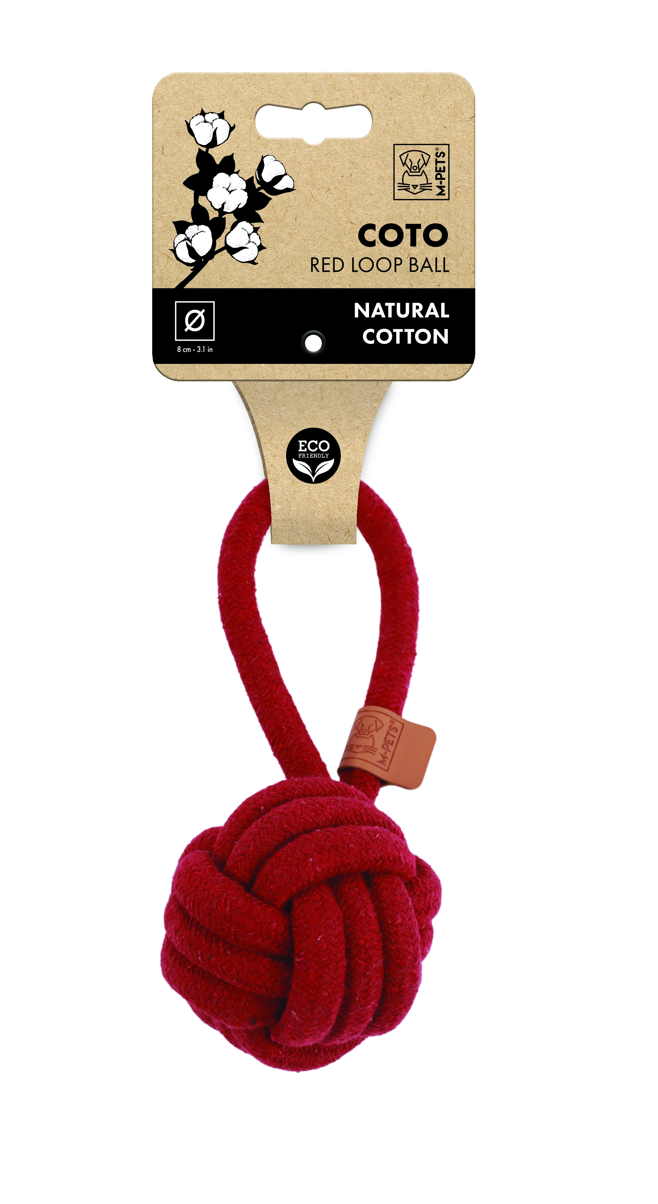 M-Pets Natur Baumwolle Spielzeug Knotenball mit Schlaufe, 8cm