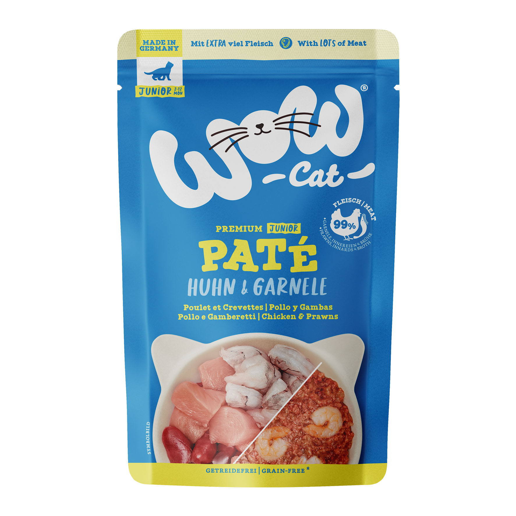 WOW Cat Premium Paté Junior Huhn & Garnelen 125g