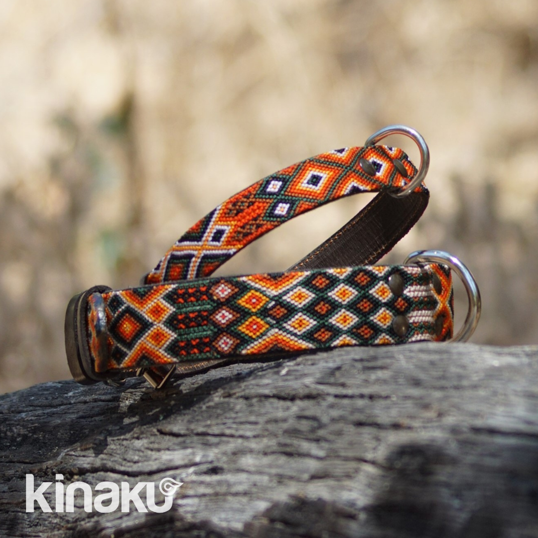 Kinakú Hundehalsband Bacalar XS, Braun-Orange-Oliv, 20g, 28x1.1cm