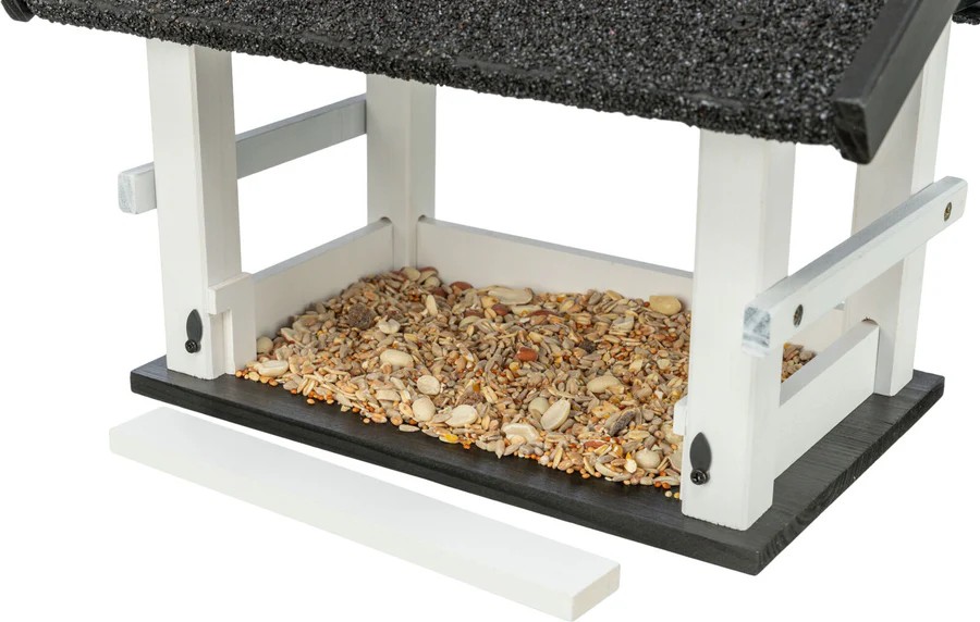 Trixie natura Vogelfutterhaus zum Aufhängen aus Kiefernholz, schwarz/weiss, 36x25x25cm