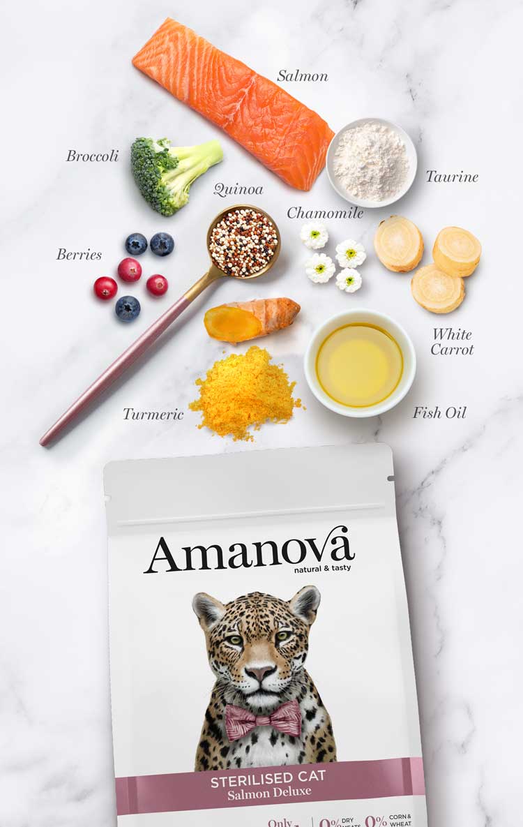 Amanova Katze, Trockenfutter Low Grain, Sterilised Lachs, 1.5kg