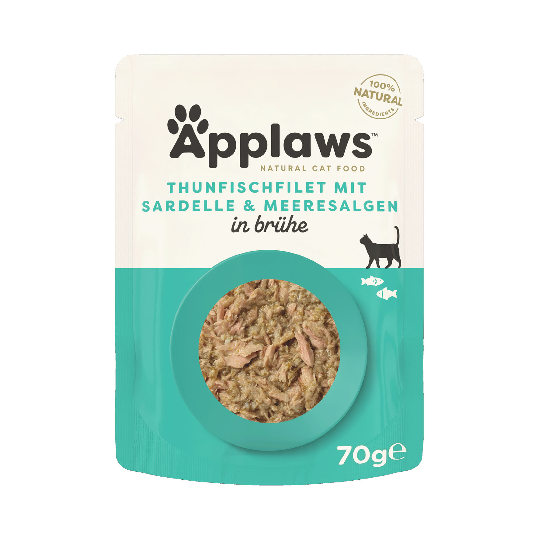 Applaws Katze Nassfutter in Brühe, Pouch, Thunfischfilet & Sardellen mit Meeresalgen 70g