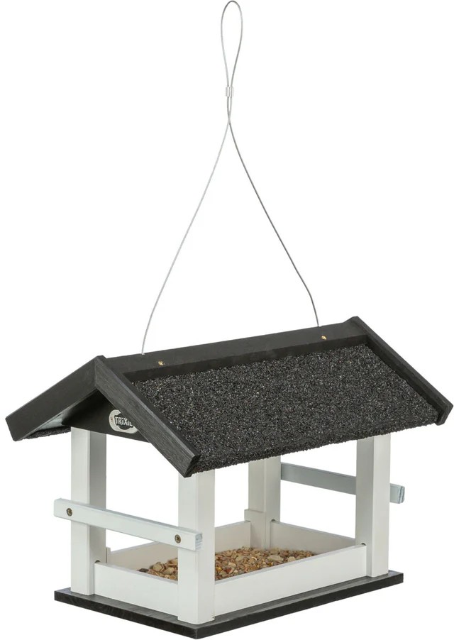 Trixie natura Vogelfutterhaus zum Aufhängen aus Kiefernholz, schwarz/weiss, 36x25x25cm