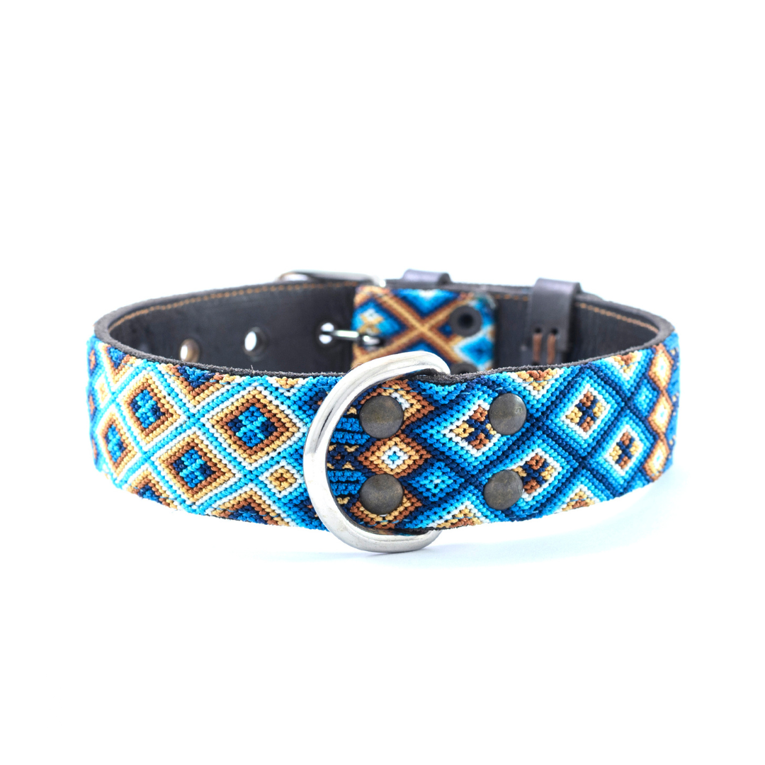 Kinakú Hundehalsband Nayarit XL, Blau-Ciel-Beige, 120g, 65x3.3cm