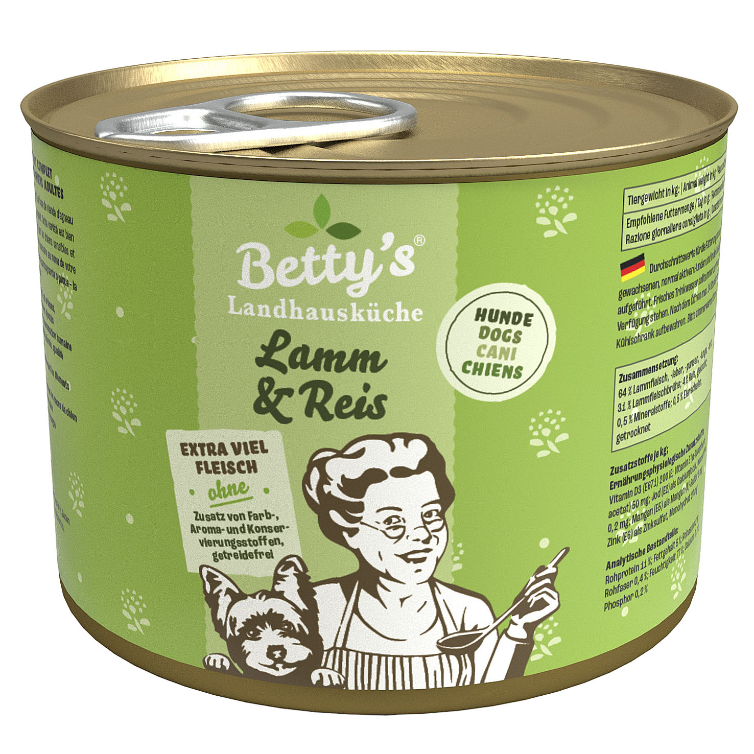 Betty’s Landhausküche Nassfutter für Hunde, Lamm & Reis