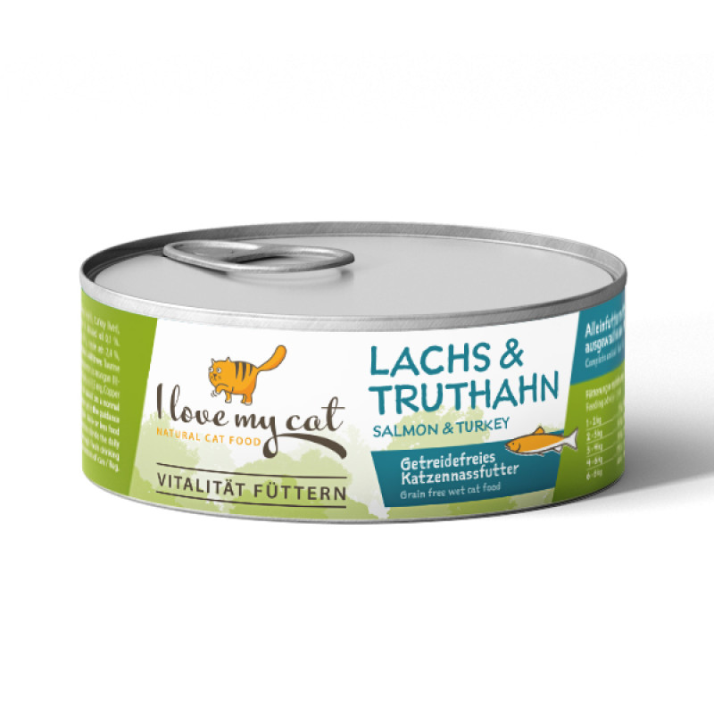 Bellfor Katzennassfutter mit Lachs und Truthahn in der 100-g-Dose.