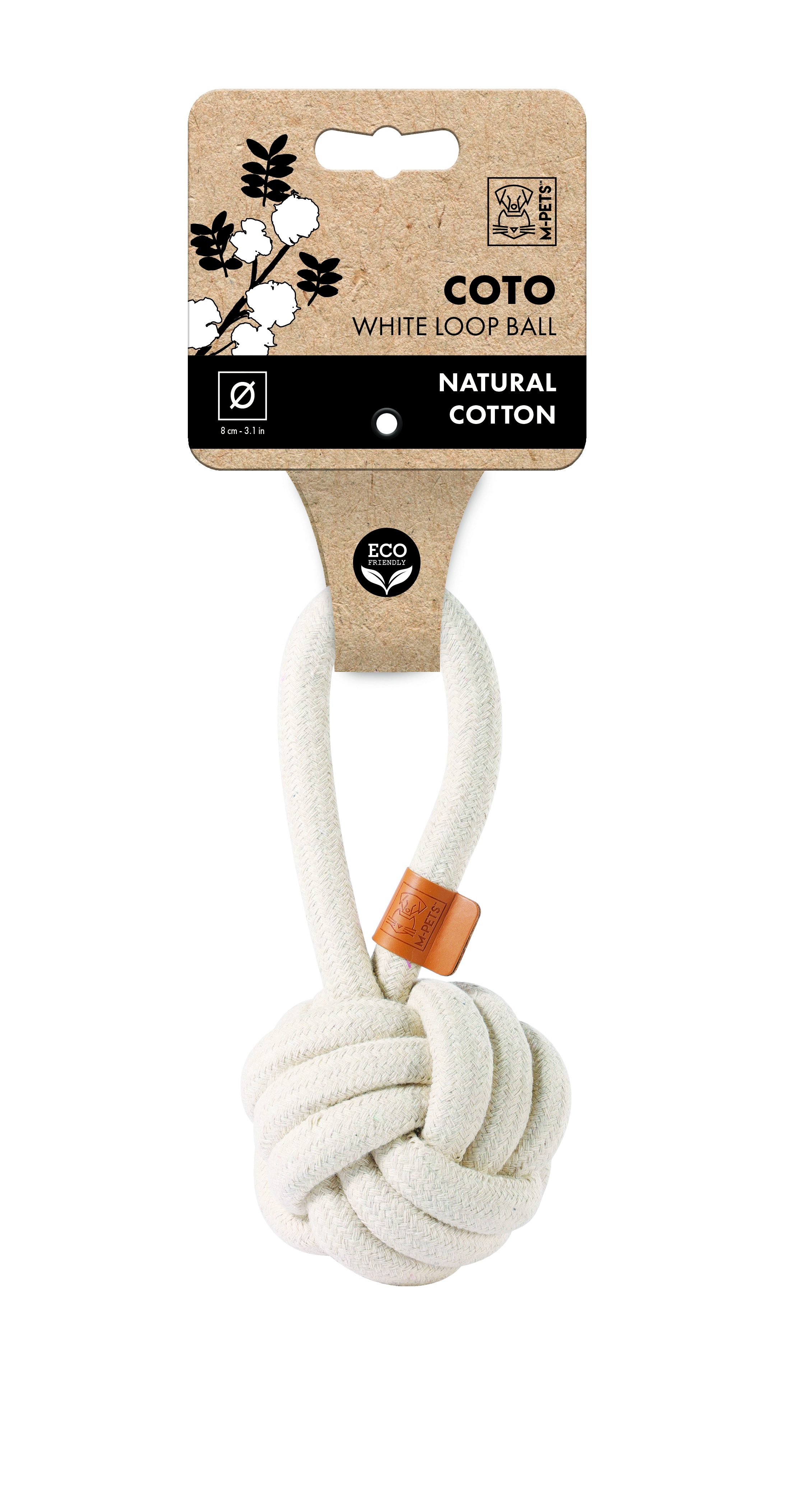 M-Pets Natur Baumwolle Spielzeug Knotenball mit Schlaufe, 8cm