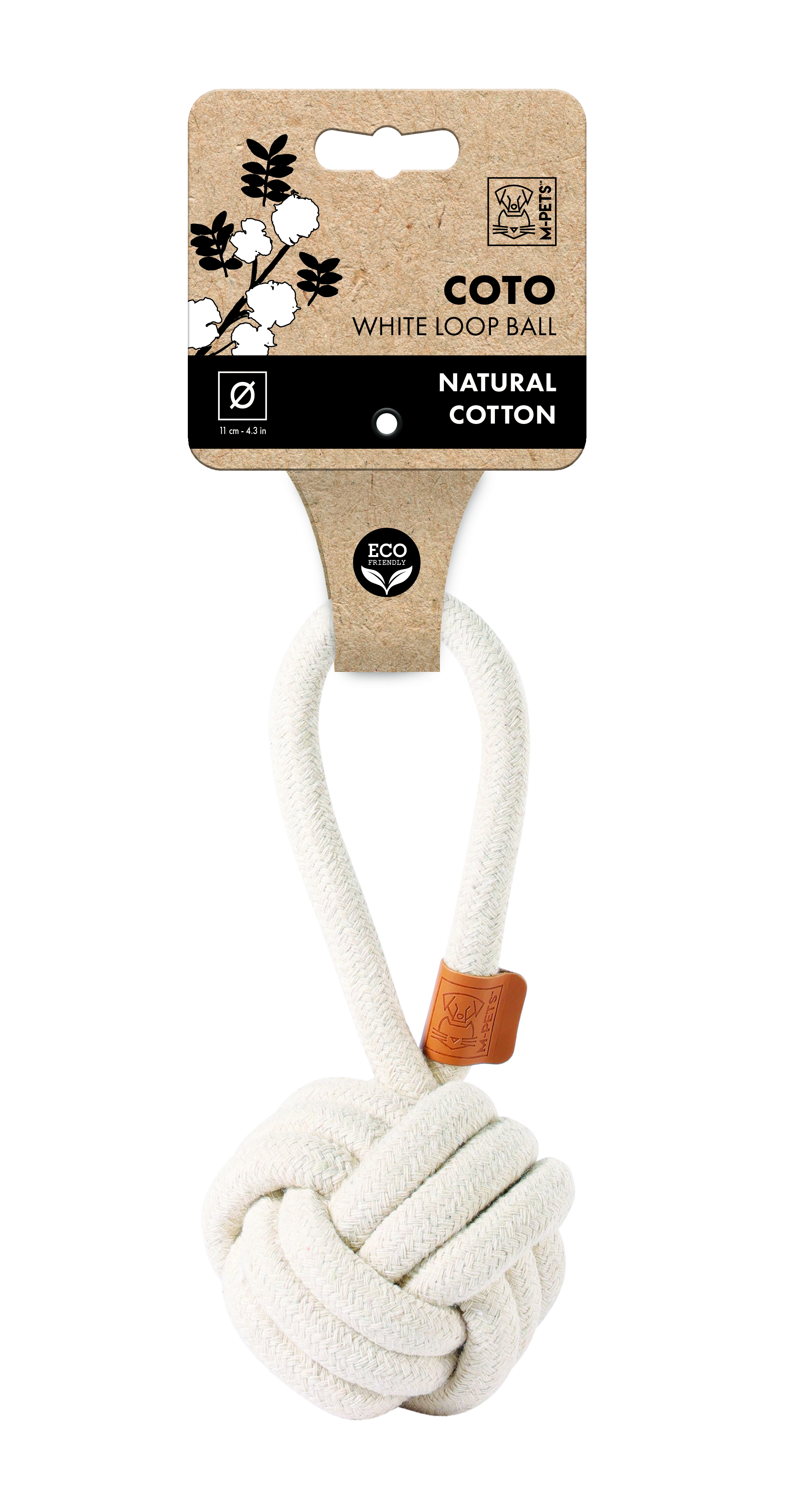 M-Pets Natur Baumwolle Spielzeug Knotenball mit Schlaufe, 11cm