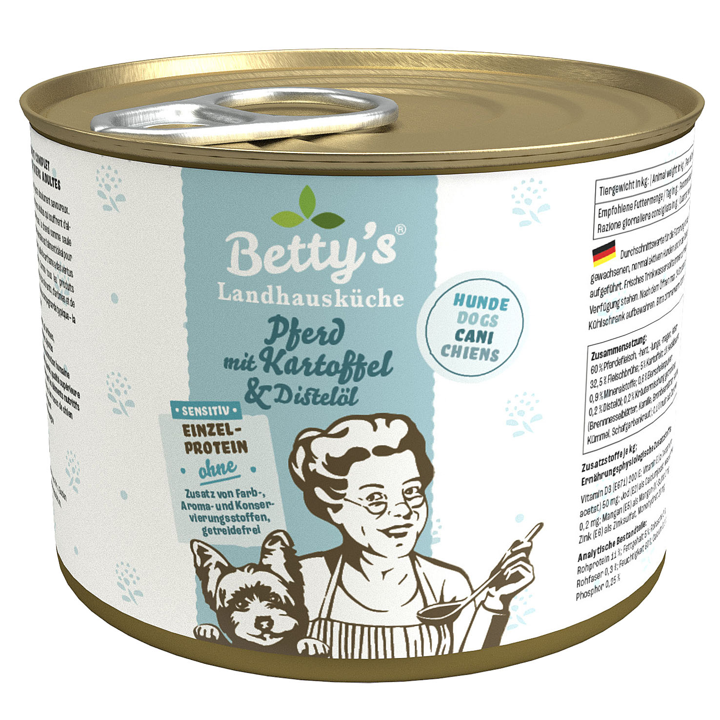 Betty’s Landhausküche Nassfutter für Hunde, Sensitive Pferd & Kartoffel mit Distelöl 200g